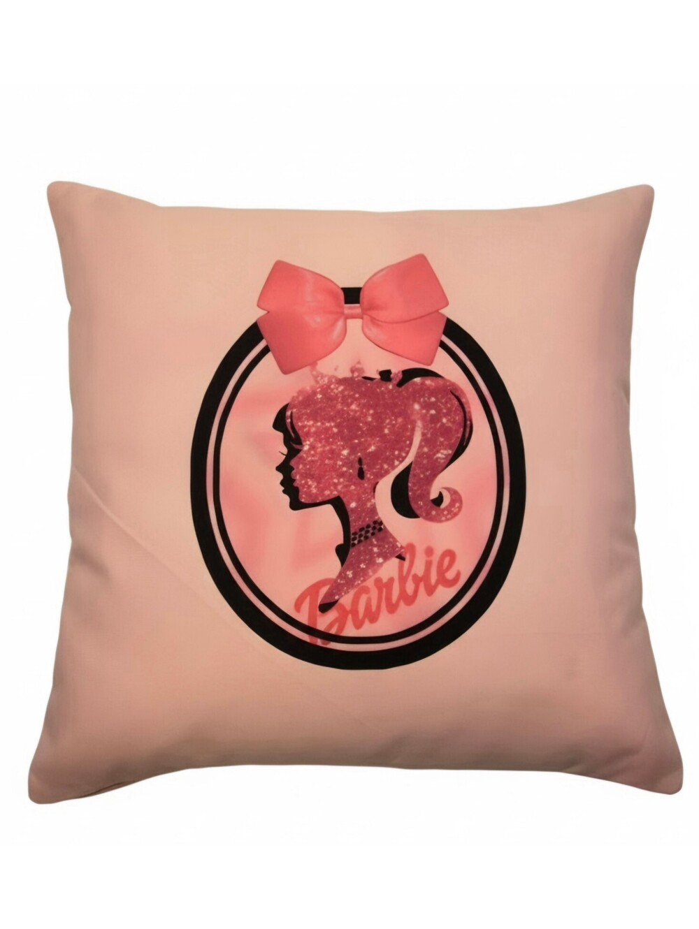 Barbie silhouette bow pink pillow cover